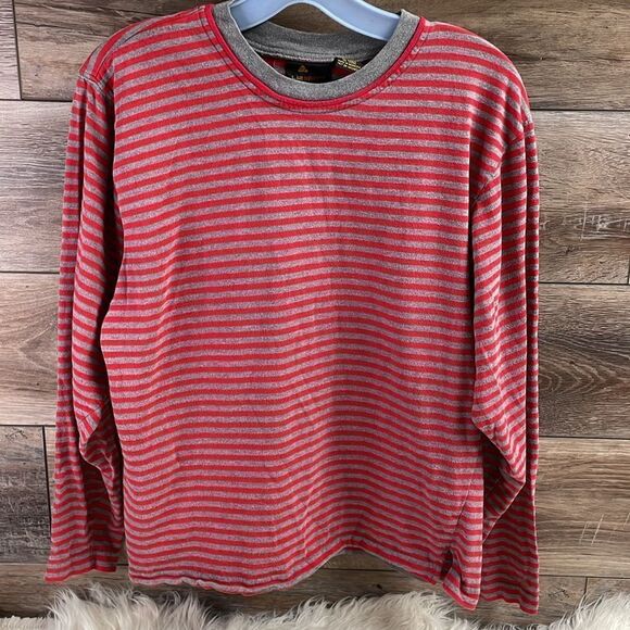 Lizsport Ladies Long Sleeve Striped Crewneck Pullover Shirt Sz Medium Red Gray - Picture 2 of 4